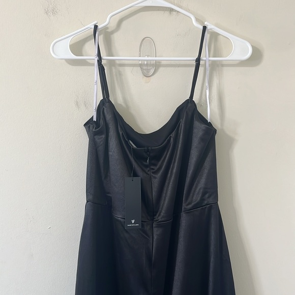 NWT LULUS Contemporary Romance Black Satin Tiered Mermaid Maxi Dress Black XL - Picture 7 of 12